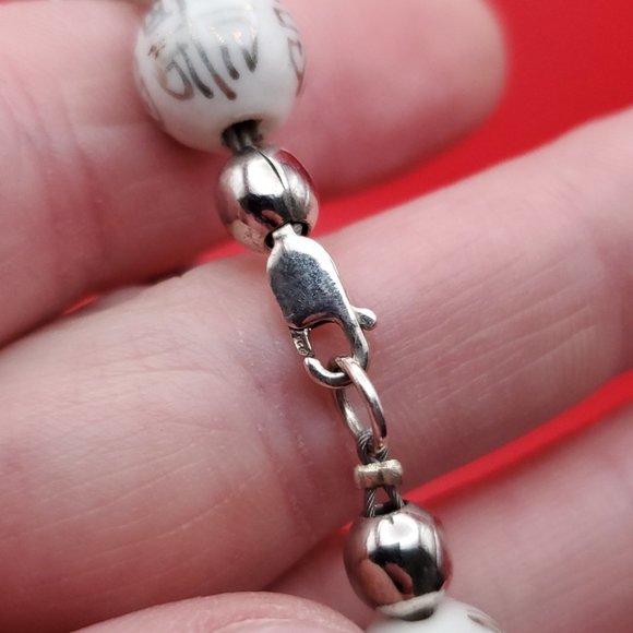 7 Inch 925 Sterling Silver White Scrolled Glass Handmade Bracelet - Picture 4 of 6